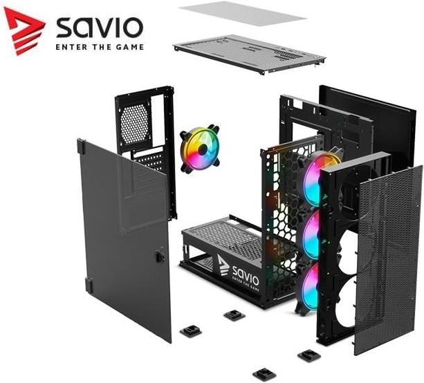 Produktbild Savio PC Case Raptor X1 ARGB Glass/Mesh Black (ATX, ITX, Mini-ATX)