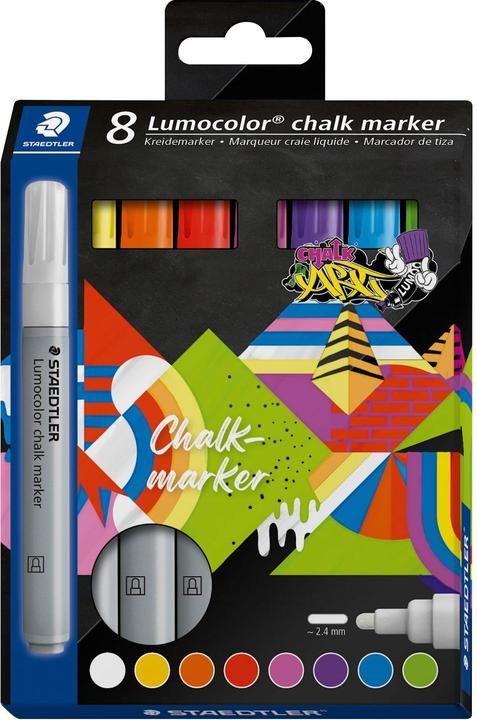 Staedtler Chalk markers 2.4 mm, 344-0, -1, -4, -2, -20, -6, -3, -5, cardboard box with 8 pcs. (colour assorted, 2.40 mm, 8 x)