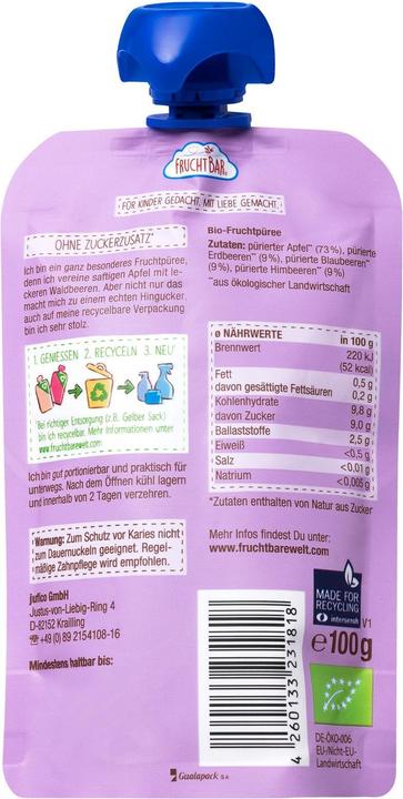 Produktbild Fruchtbar Quetschbeutel Apfel, Waldfrucht 8 x 100g (800 g)