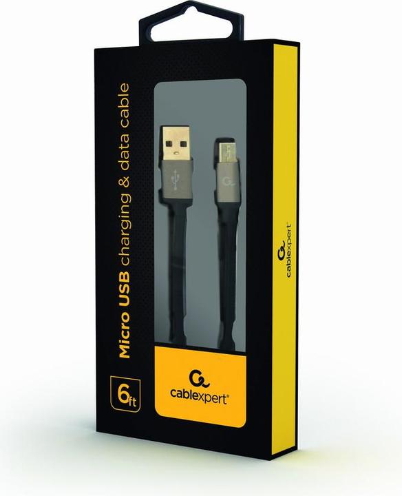 Produktbild Gembird ! Baumwolle geflochtenes Micro-USB-Kabel / 1,8 m / schwarz (1.80 m, USB 2.0)