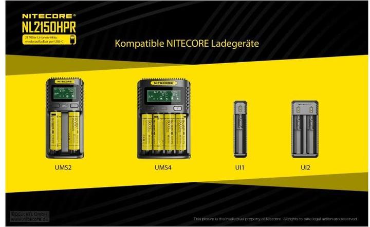 Actual product image Nitecore Li-Ion battery 21700, 5000mAh, NL2150HPR USB-C