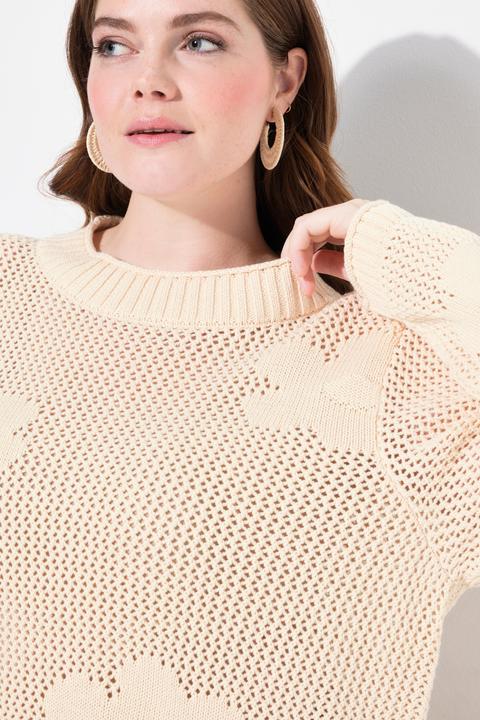 Actual product image Ulla Popken Eco Cotton Openwork Floral Knit Sweater (56)