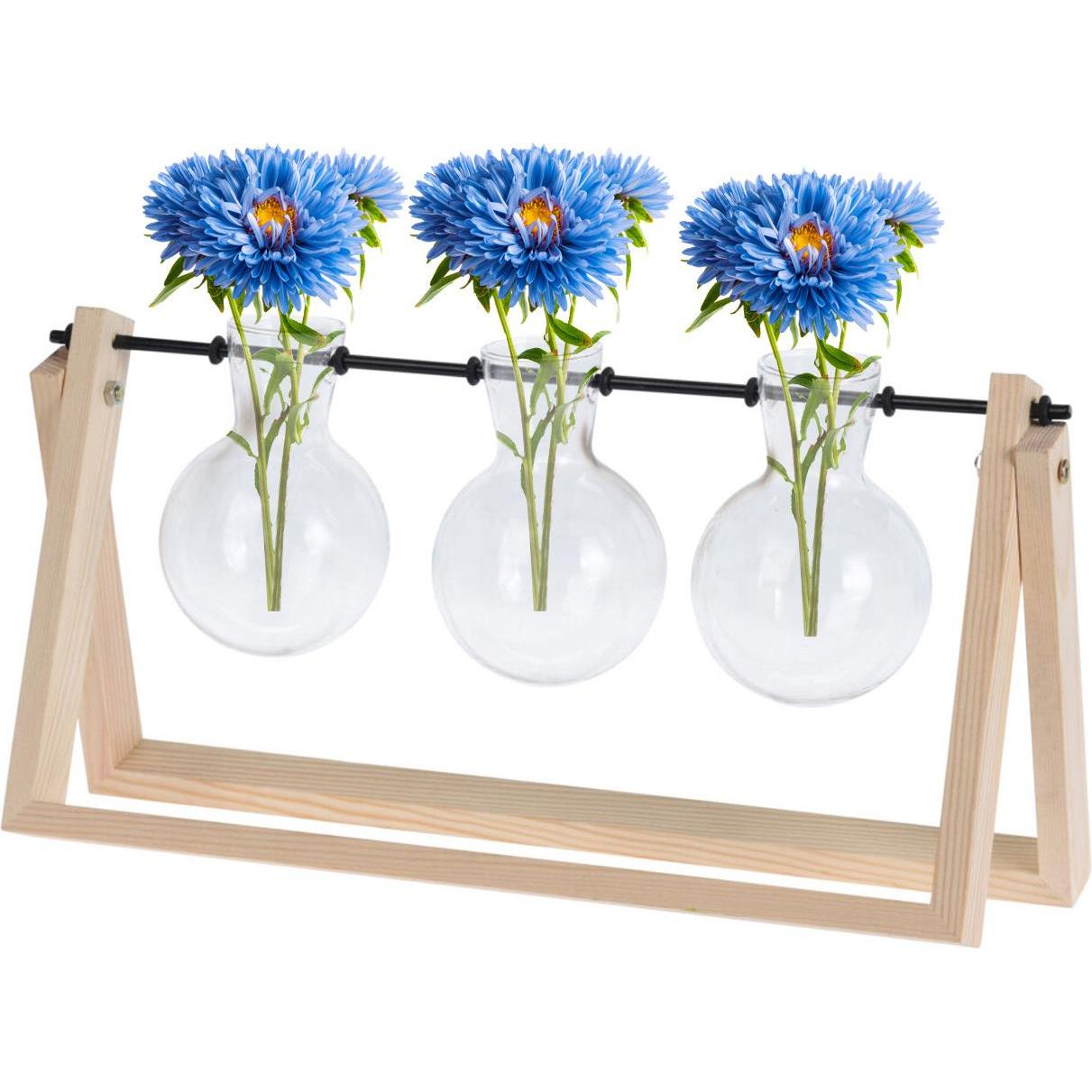Thumbnail - Casativo, Vase, 3er-Set Glasvasen in Holzständer, 14,5 x 30 x 7 cm (3 x)