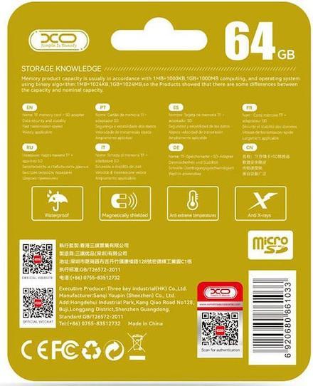 Image du produit xO memory card 64GB microSDHC cl. 10 + adapter (64 Go, microSDHC, U1)