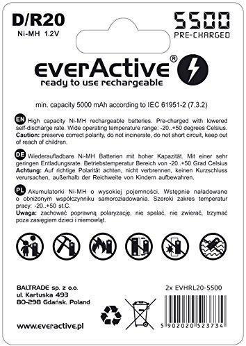 Image du produit Everactive Rechargeable batteries R20/D Ni-MH 5500 mAh ready to use - Batterie - Mono (F) (2 pcs, D, 5500 mAh)