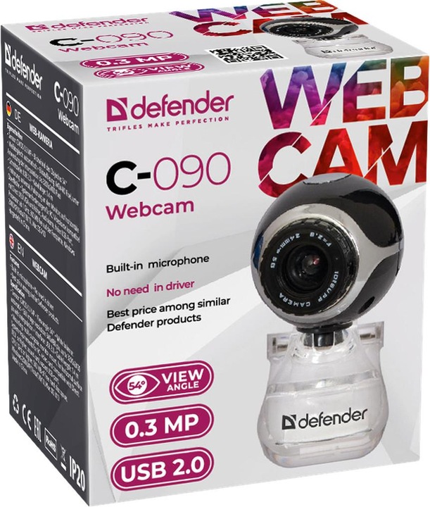 Actual product image Defender IronKey C-090 webcam 0.3 MP USB 2.0 Black - Webcam (0.30 Mpx)