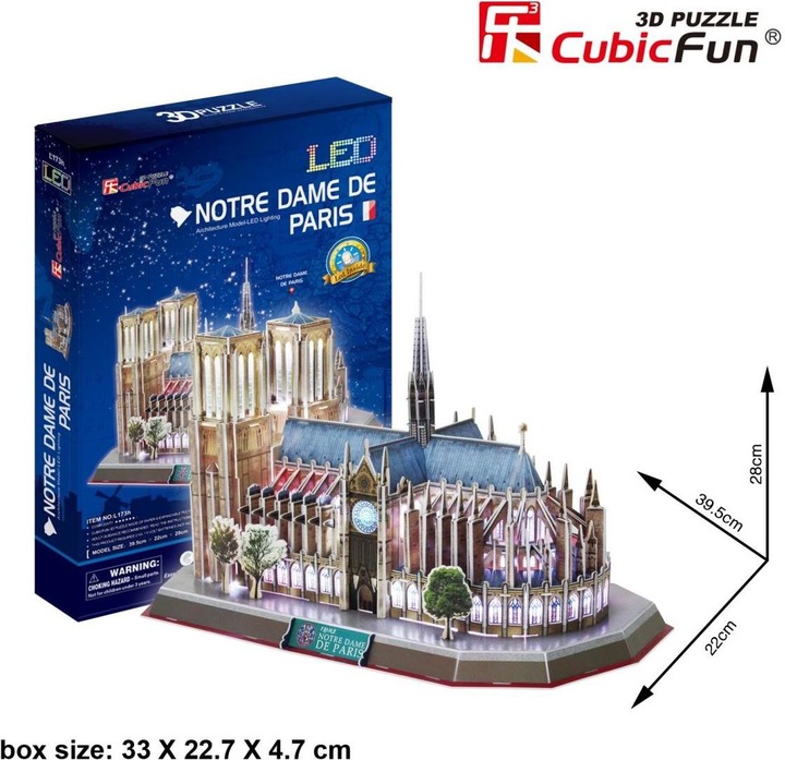 Actual product image Cubicfun 3D Puzzle Notre Dame (Light) (149 pieces)