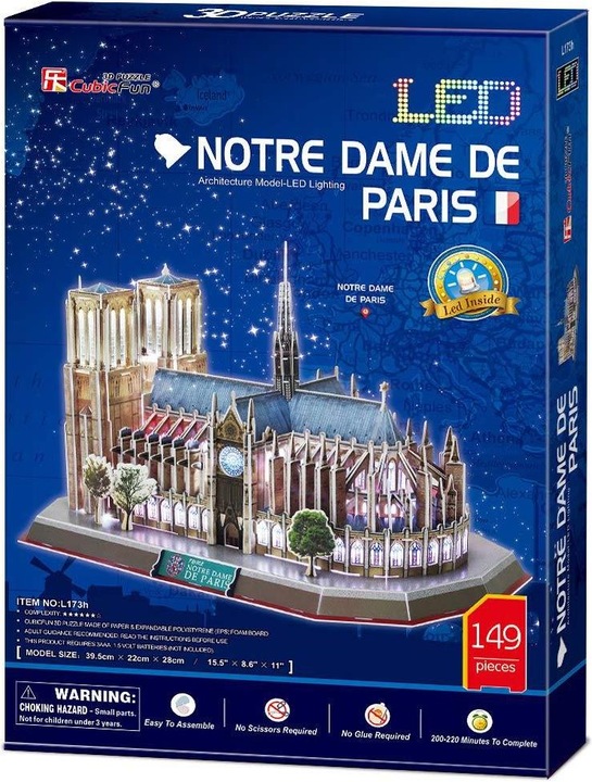 Actual product image Cubicfun 3D Puzzle Notre Dame (Light) (149 pieces)