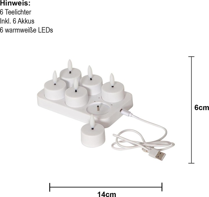 Image du produit Star Trading Lot de 6 bougies chauffe-plat LED Flamme Charge, Blanc (6 x)