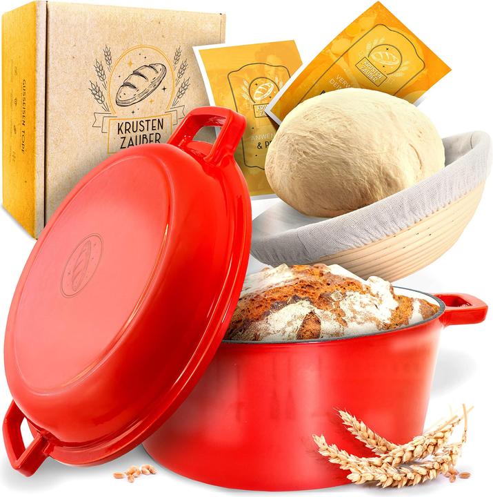 Krustenzauber Pentola in ghisa per cuocere il pane 2in1 Smalto Rosso