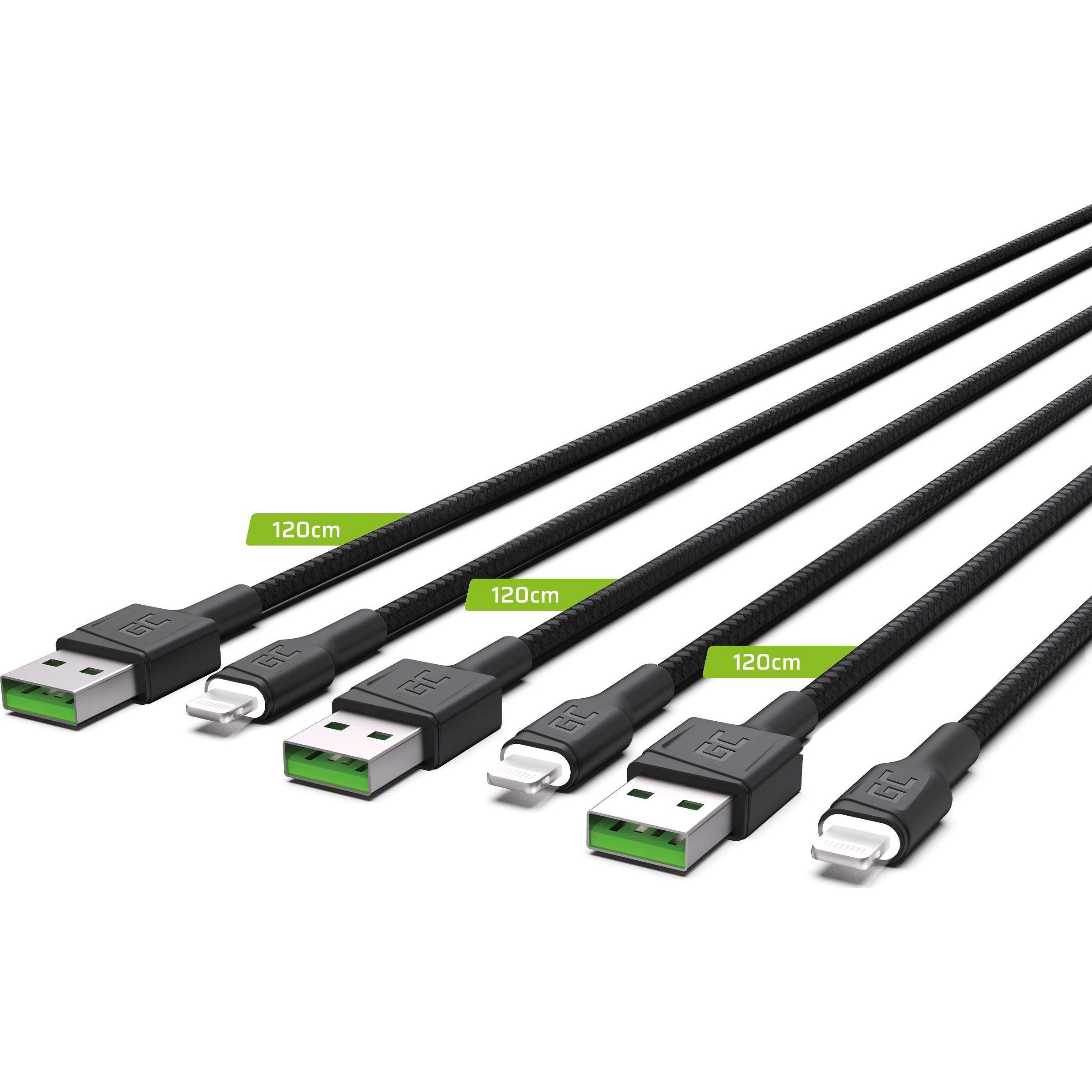 GreenCell KABGCSET05 Lightning-Kabel 1,2 m Schwarz (1.20 m, USB 3.0), USB Kabel