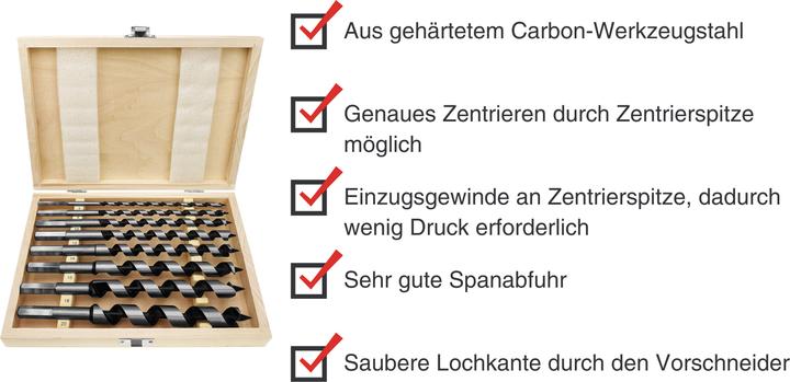 Produktbild Paulimot Schlangenbohrer-Satz, 8-teilig Ø 6 - 20 mm, Länge 230 mm, Form Lewis (6, 8, 12, 14, 16, 18, 20, 10 mm)
