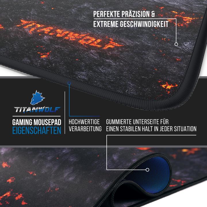 Immagine prodotto Titanwolf Tappetino per mouse da gioco XL, 440 x 350 mm con superficie in tessuto, retro gommato, motivo Lava (XL)