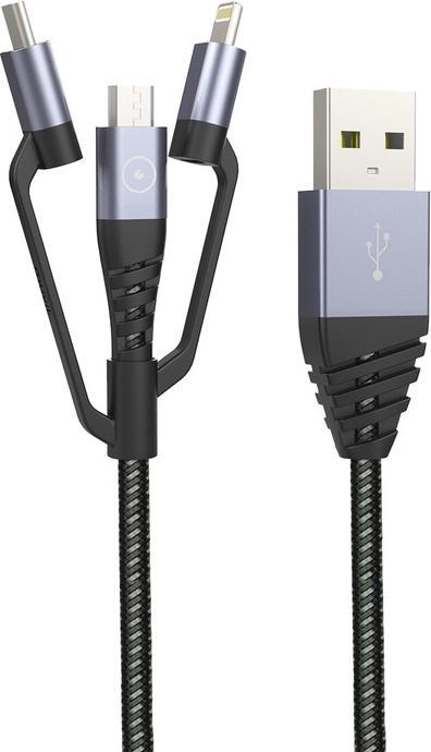 Produktbild Muvit TIGER CABLE 3EN1 USB/MICRO-USB/TYPE C/LIGHTNING 1.2M GRIS (1.20 m, USB 3.2 Gen 1)