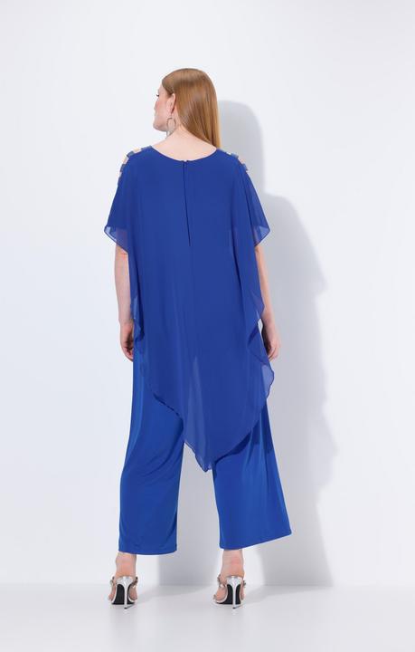 Produktbild Ulla Popken Jumpsuit, Einteiler, Jersey, Chiffon-Überwurf, weites Bein (54)