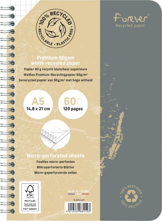Produktbild Clairefontaine Spiralheft Forever Premium (A5, Kariert, Harter Einband)