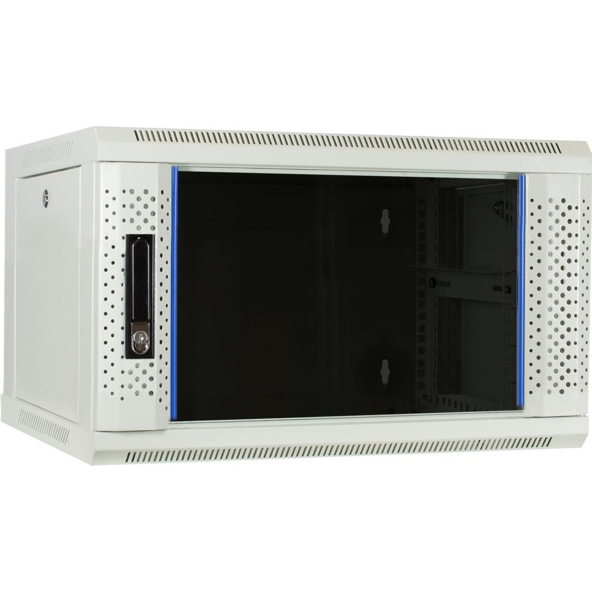 Dsit 6 Armadio per server U, montato a parete, con porta in vetro, bianco (LxPxA) 600 x 450 x 367 mm (6 HE, Rack da 19 pollici), Armadio rack, Bianco,