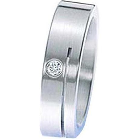 Xen, Ring, Bandring mit 1 Brillant 0,04 ct. - Schlitz mattiert 6 mm, (72)