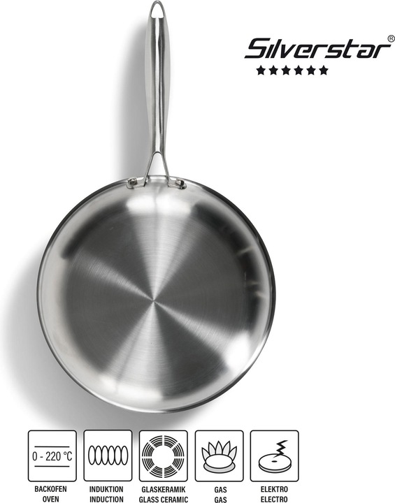 Produktbild Silverstar Edelstahlpfanne 28 cm mit Antihaftbeschichtung für Induktion und Backofen (28 cm, Pfannenset + Topfset, Edelstahl)