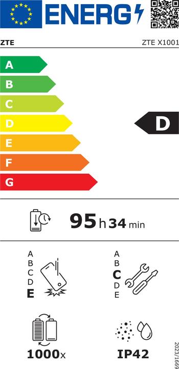 Label énergétique ZTE Tablet P606T07 Octa Core 4 GB RAM 64 GB Grau (4G, 10.10", 64 Go, Gris)