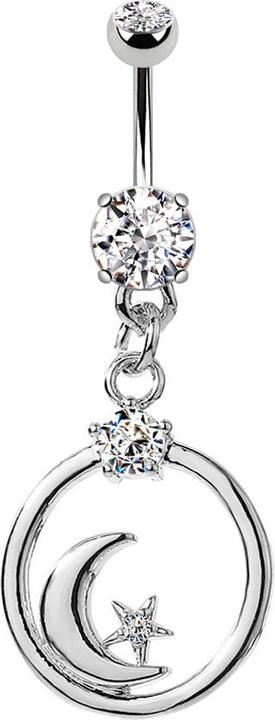 Produktbild Star Piercing Banane silber mit zwei Kugeln Kristall silber Anhänger Kreis Mond und Stern (Messing, Chirurgenstahl 316L)