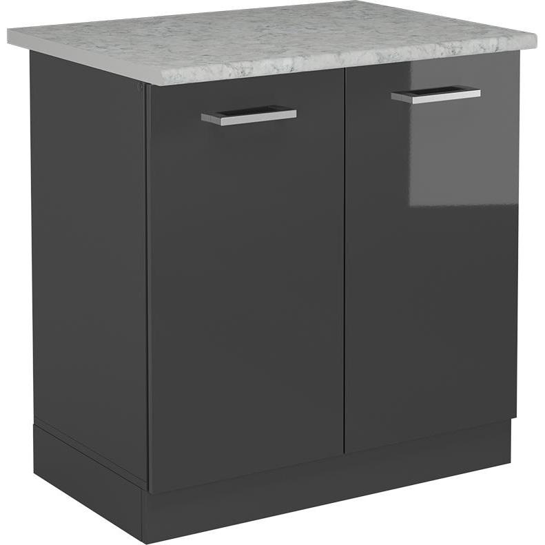 Vicco, Regal, Küchenunterschrank R-Line, Anthrazit Hochglanz/Anthrazit, 80 cm AP Marmor
