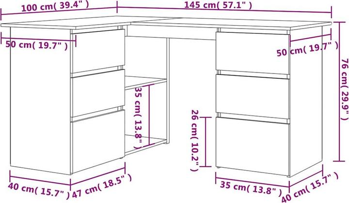 Immagine prodotto vidaXL Eckschreibtisch (145 x 100 x 76 cm)