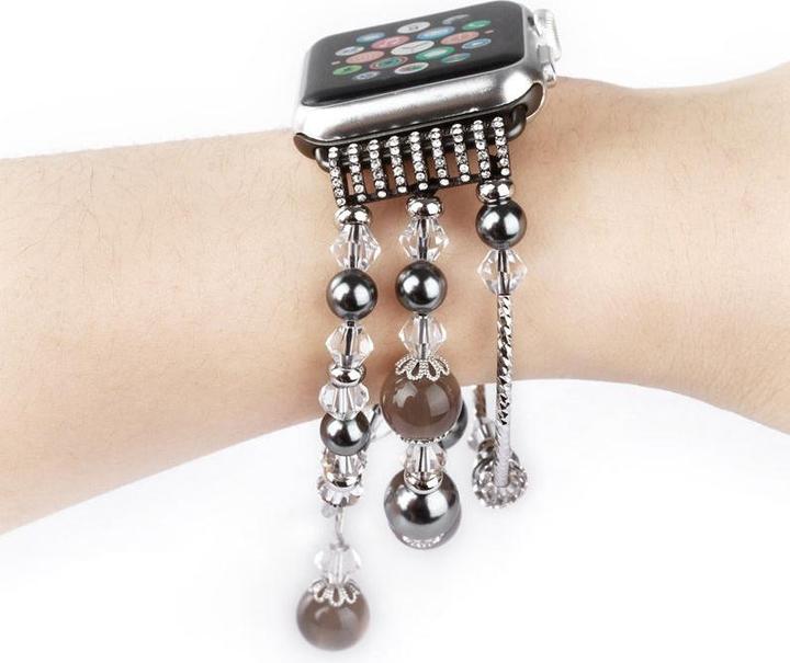 Image du produit Hermex Apple Watch 44mm / 42mm Femme Bracelet de luxe Charm perles ARGENT NOIR