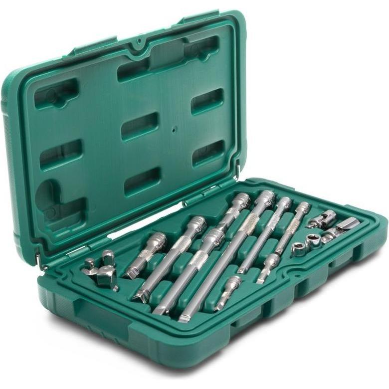 GCS, Steckschlüssel + Stecknuss, SATA ZESTAW 16 CZĘŚCIOWY AKCESORIÓW I PRZEDŁUŻEK 1/4", 3/8"