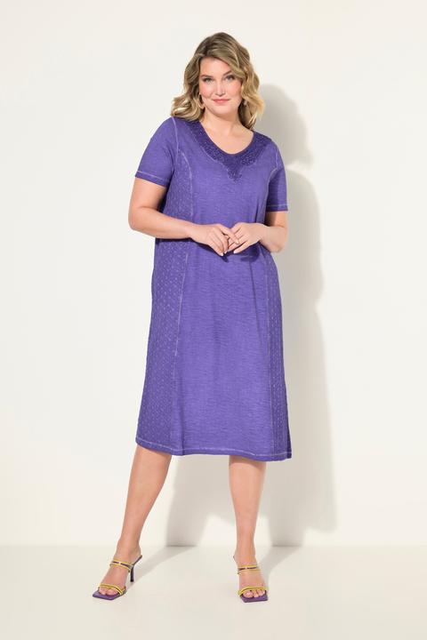 Produktbild Miamoda Jerseykleid, A-Line, cold dyed, V-Ausschnitt mit Lochstickerei, Halbarm (46)