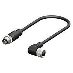 RS PRO M12 male-M12 Female Angled,8W, 8 Core 2m, Cavo + Spina elettrica, Nero