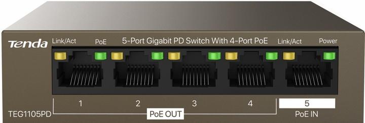 Produktbild Tenda TEG1105PD network switch Gigabit Ethernet (10/100/1000) Power over Ethernet (PoE) Brown (5 Ports)