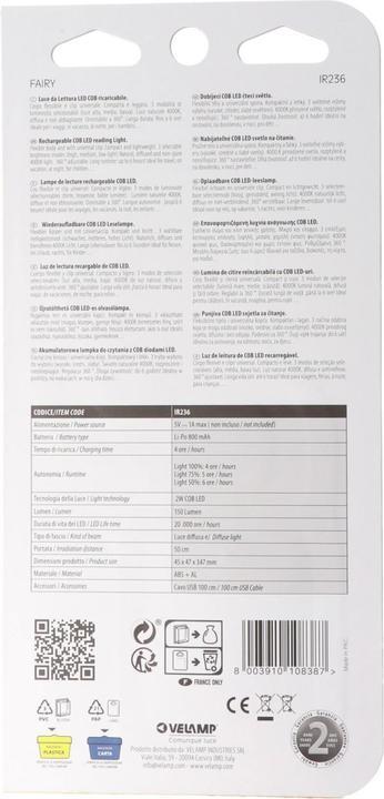 Actual product image Velamp LED-Leseleuchte wiederaufladbar 3 Leuchtstufen (150 lm)