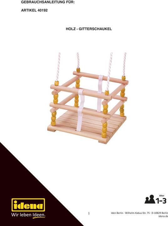 Produktbild Idena Gitterschaukel Holz 30x30cm TÜV und GS