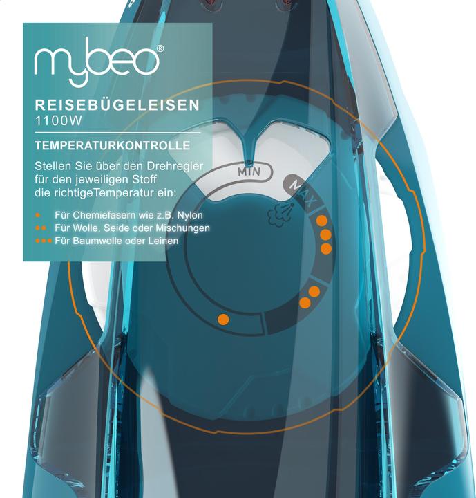 Actual product image Mybeo Travel iron, foldable iron 1100W, with steam & stainless steel gliding soleplate, dual voltage (1100 W)