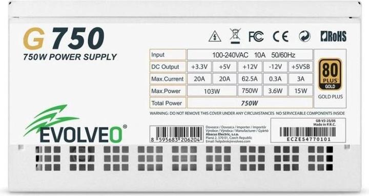 Actual product image Montech EVOLVEO G750 zdroj 750W, 80+ GOLD, ATX 3.1, aPFC, 140 mm ventilátor, záruka 3 roky, bílý (750 W)
