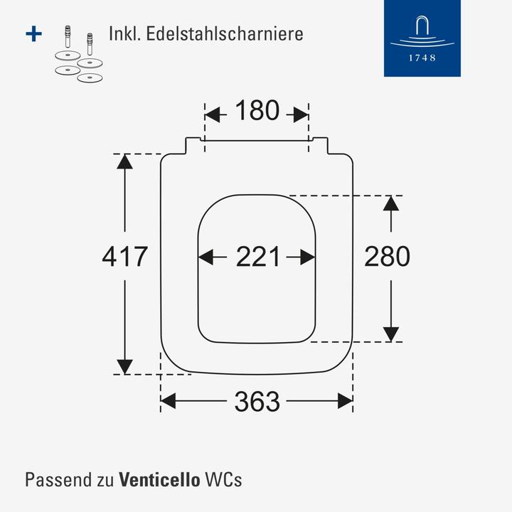Productafbeelding Villeroy & Boch Venticello toiletzitting, met softclosemechanisme en afneembare zitting