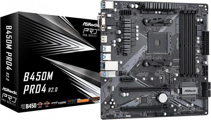AsRock Mainboard B450M Pro4 2.0 (AM4, AMD B450, mATX)
