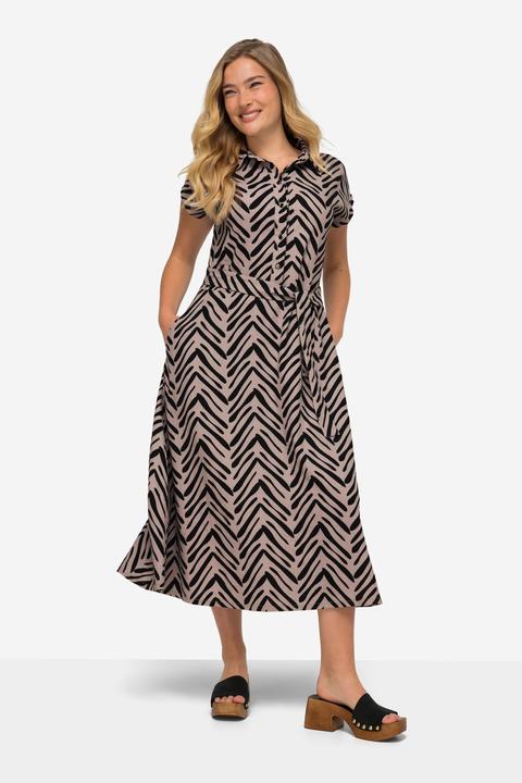 Produktbild Laurasøn Leinenmix-Kleid, Zebra-Stil Print, Hemdkragen, Taillengürtel, Halbarm (XXL)