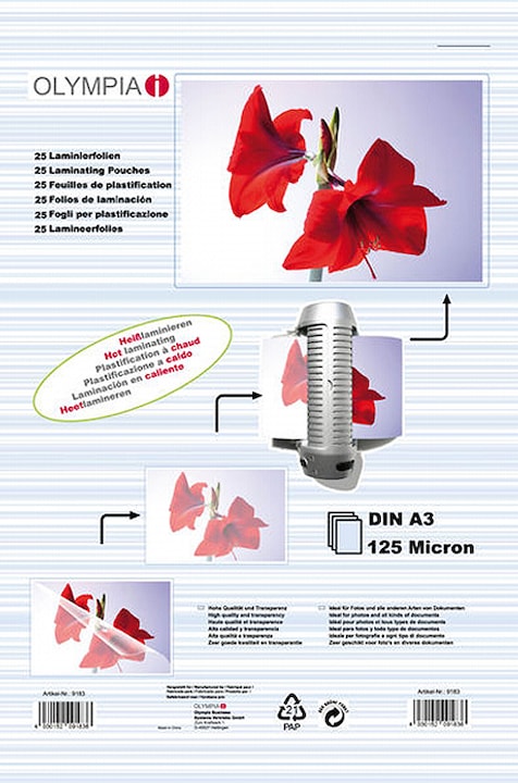 Olympia 1x25 Laminierfolien DIN A3 125 micron (A3, 25 Stück, 125 µm)