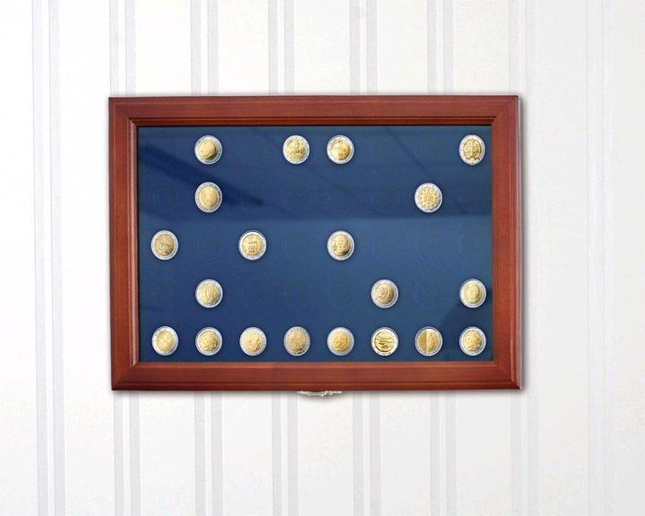Actual product image Safe Coin display case with round indentations for 23 coins 2 Euro 30 years European flag in K