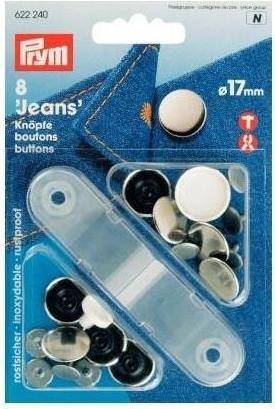 Immagine prodotto Prym Bottone di jeans liscio, argento 17 mm, scheda 8 pezzi.