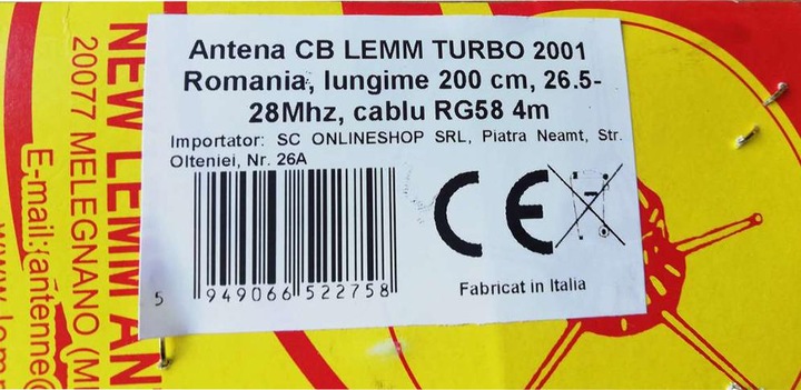 Produktbild Lemm CB-Antenne TURBO 2001 Rumänien, Länge 200 cm, Gewinn 6,5 dB, 26,5-28 MHz, 2000 W, Kabel RG58 4