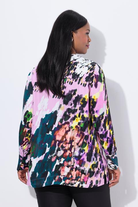 Immagine prodotto Ulla Popken Blusa di raso con stampa, scollo a V e maniche lunghe (50, 52)