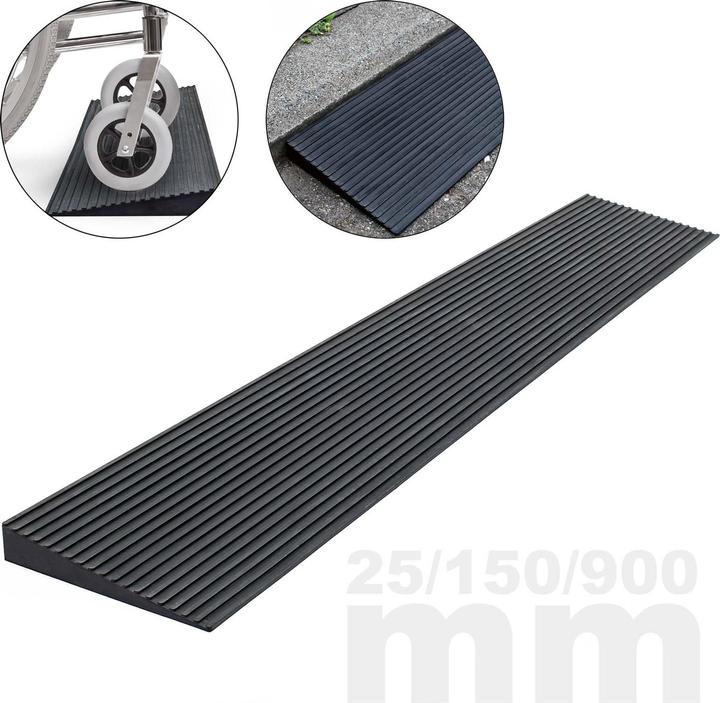 Wiltec Threshold Ramp 25x150x900mm, Non-Slip Solid Rubber for Wheelchairs, Walking Frames, etc.