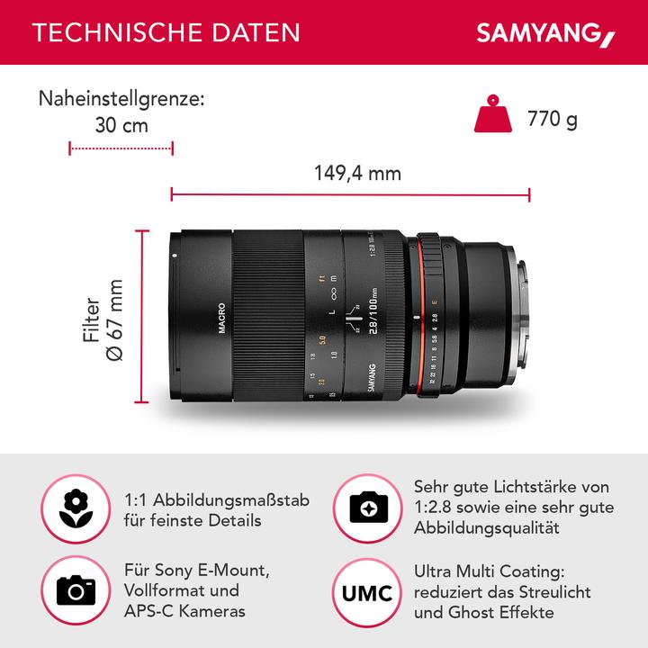 Produktbild Samyang 100mm f/2.8 ED UMC Makro - Fujifilm XF (Fujifilm X, Vollformat)