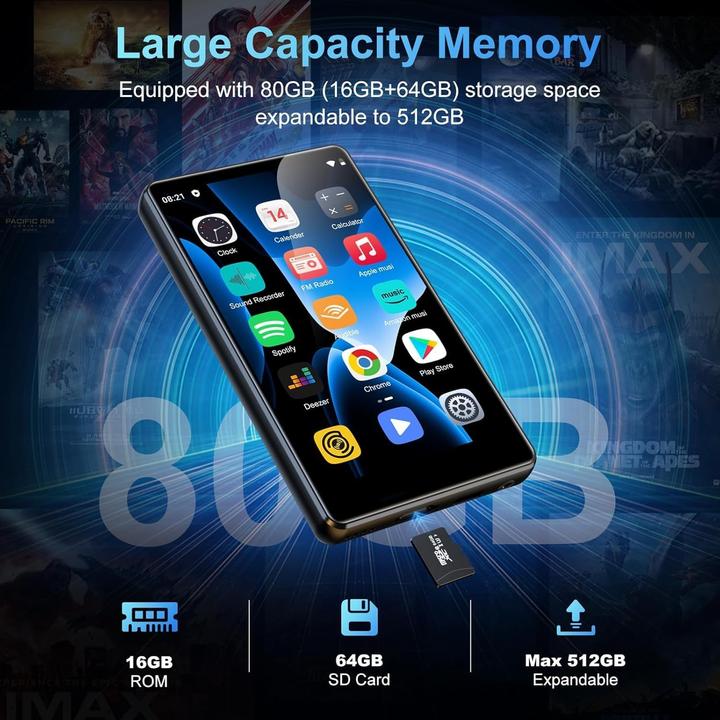 Produktbild Swofy MP3 Player mit Bluetooth & WLAN, Touchscreen, Android (16 GB)