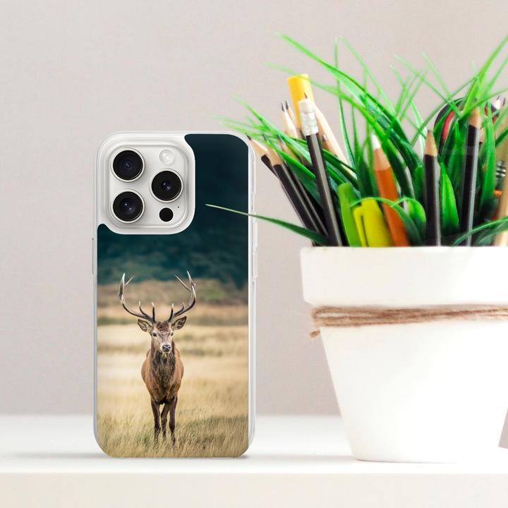 Produktbild DeinDesign Silikon Hülle für Apple iPhone 15 Pro Handyhülle Case Smartphone Schutzhülle Hirsch Wald Wiese (Apple iPhone 15 Pro)
