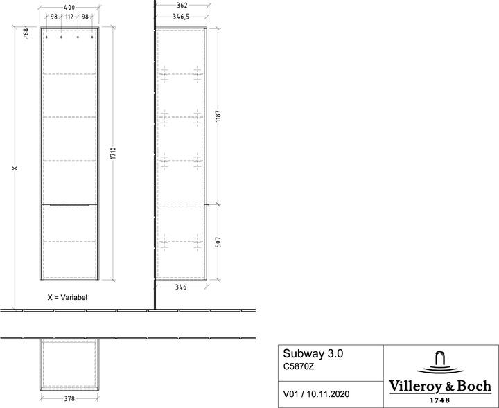 Image du produit Villeroy & Boch Subway 3.0, élément haut, 2 portes stop (charnière) droite, C58702