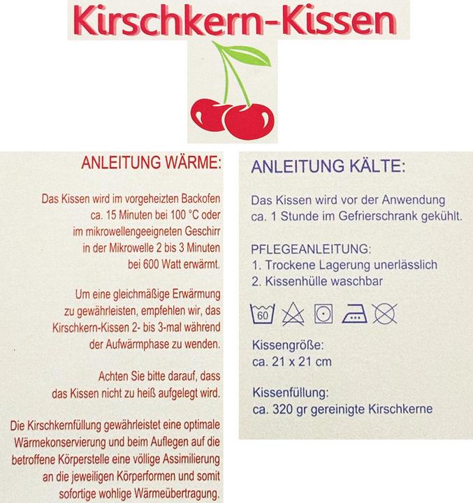 Actual product image Mojawo Cherry stone cushion heat cushion grain cushion cold+heat 21x21cm (21 x 21 x 2 cm)